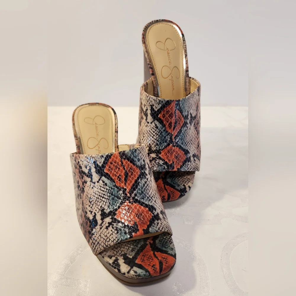 Jessica Simpson Sheyna Snake Print Wedge Sandals Multi Color Size 6